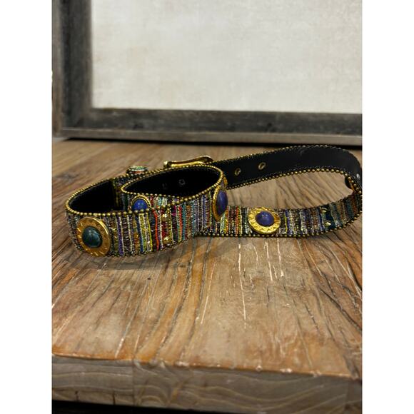 Vintage Elite California Embellished Boho Tapestry Belt Jeweled Wearable Art